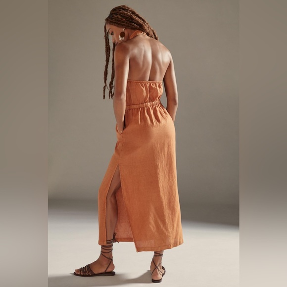 Anthro cloth & stone - new w/o tag linen cross halter midi dress open back - Picture 5 of 5